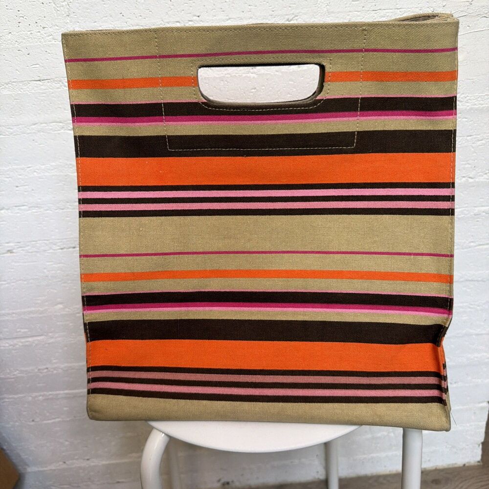 Sigrid Olson Striped Canvas Tote Bag Boho-Chic Earthy 70s' Revival Resort Beach - Picture 3 of 9